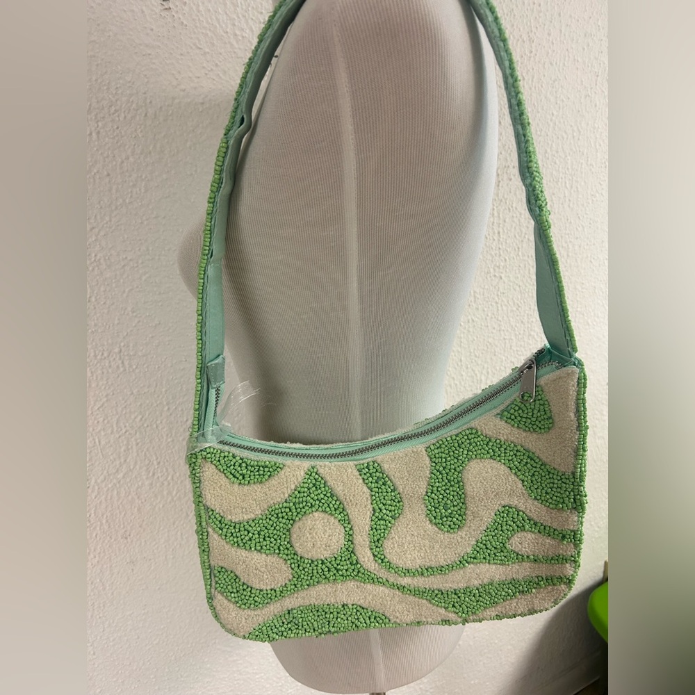 Viral Beaded Shoulder Bag - Lime Green and Cream - Made in India NWT - Picture 4 of 12
